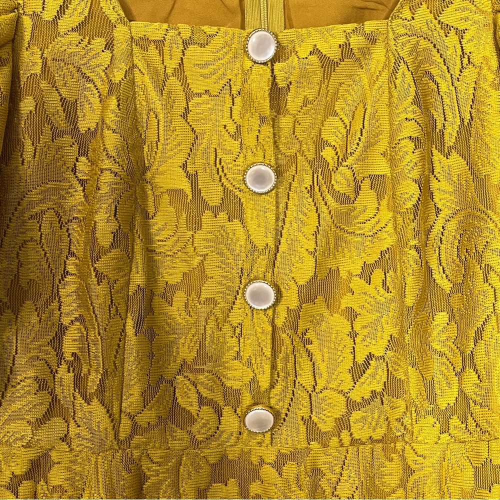 Shein Lace Button Front Puff Sleeve A-Line Dress - Picture 5 of 8